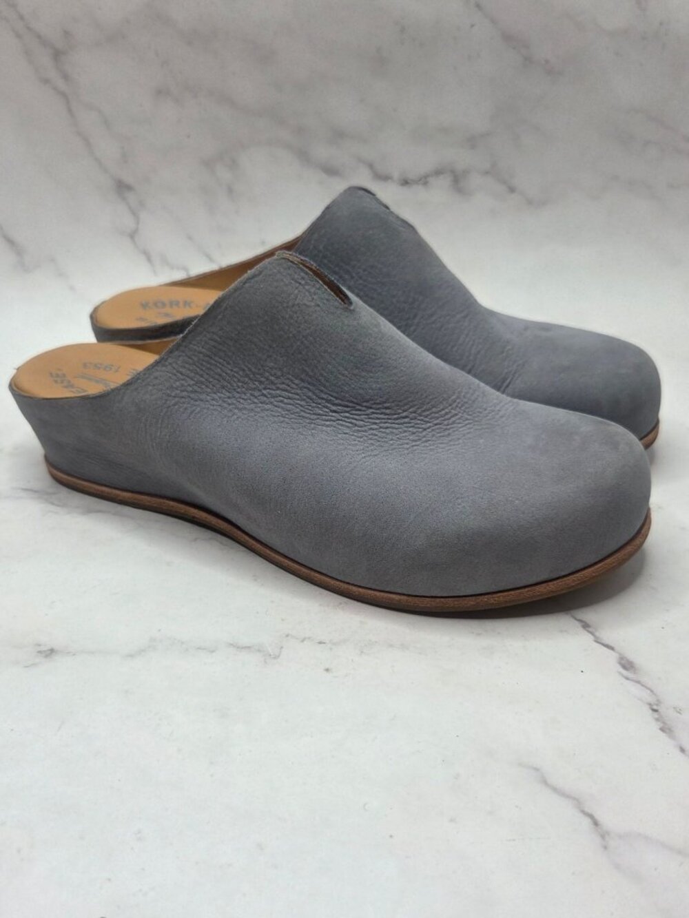 Kork Ease Para Grey Leather Clogs Slip-On Mules Shoes Classic Women's 8